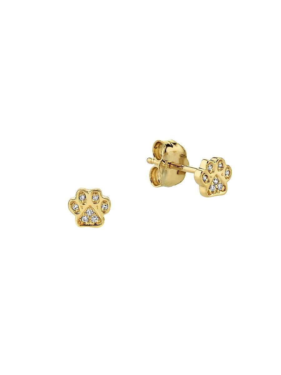 Women's 14K Yellow Gold & Diamond Mini Paw Stud Earring - Yellow Gold