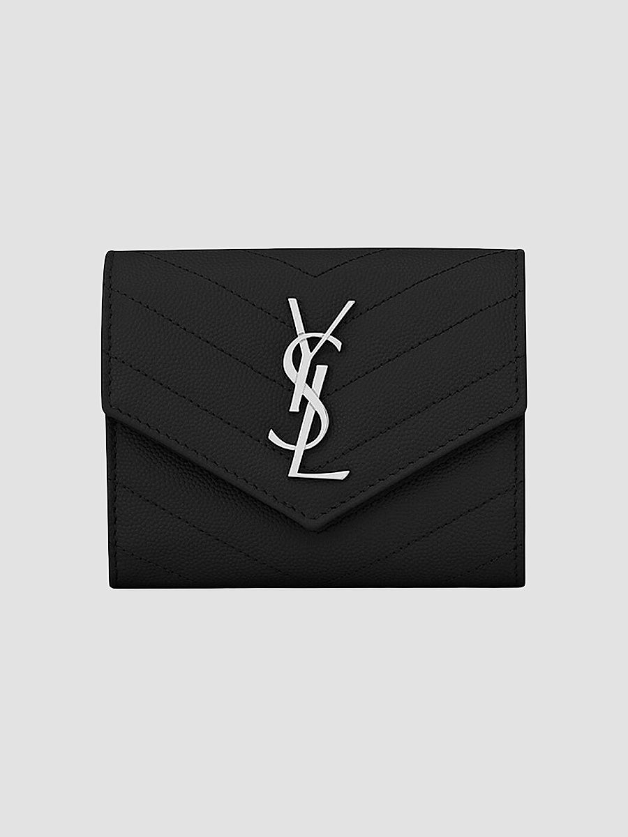 Saint Laurent Women's Cassandre Matelassé Compact Tri Fold Wallet - Black