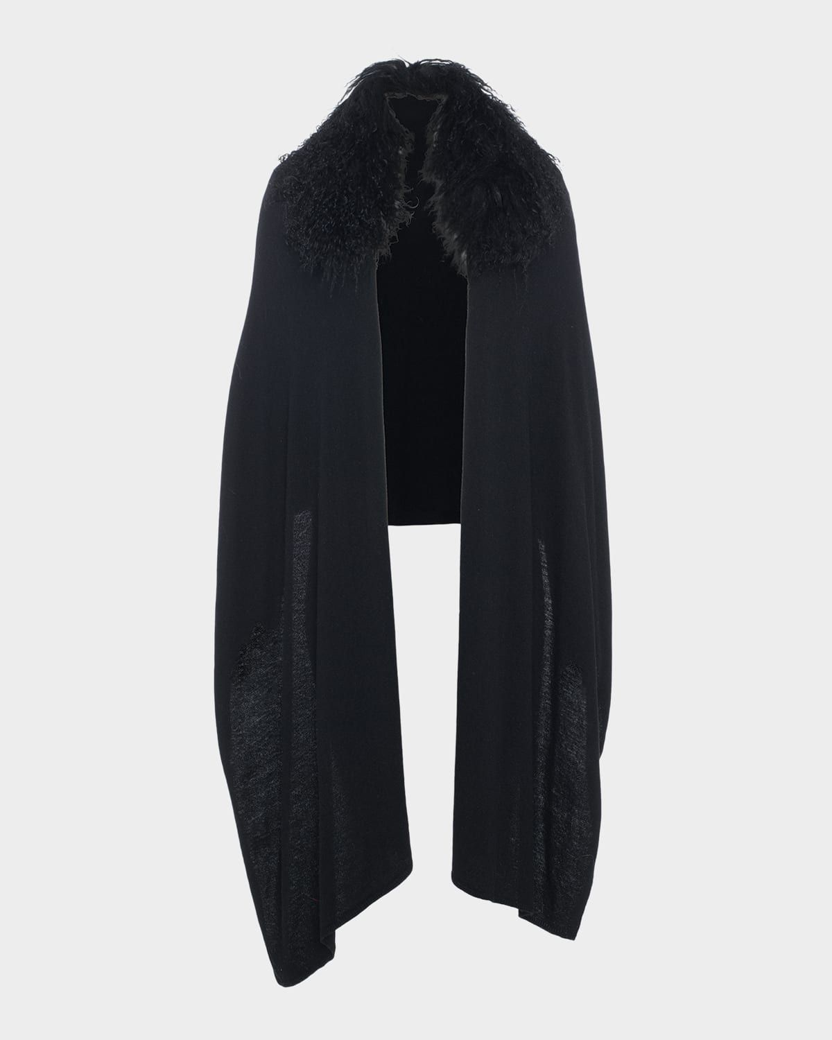Wool-Blend Stole with Select Mongolian Lamb Trim