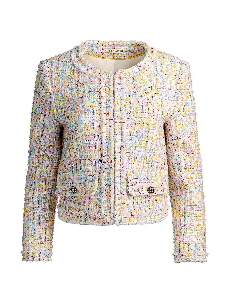 Women's Landon Tweed Crop Jacket - Off White Multi - Size XS