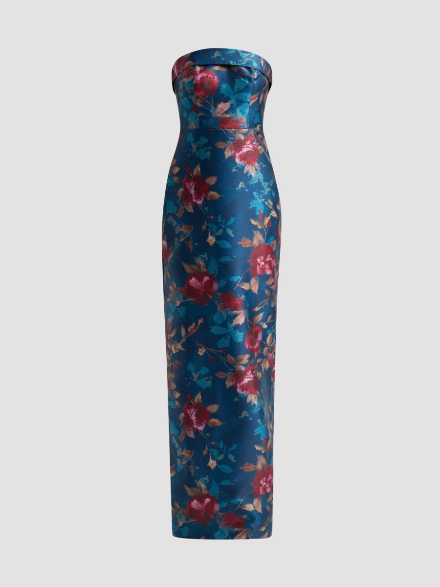 Theia Women's Cleo Floral Strapless Column Gown - Fractured Bloom - Size 0