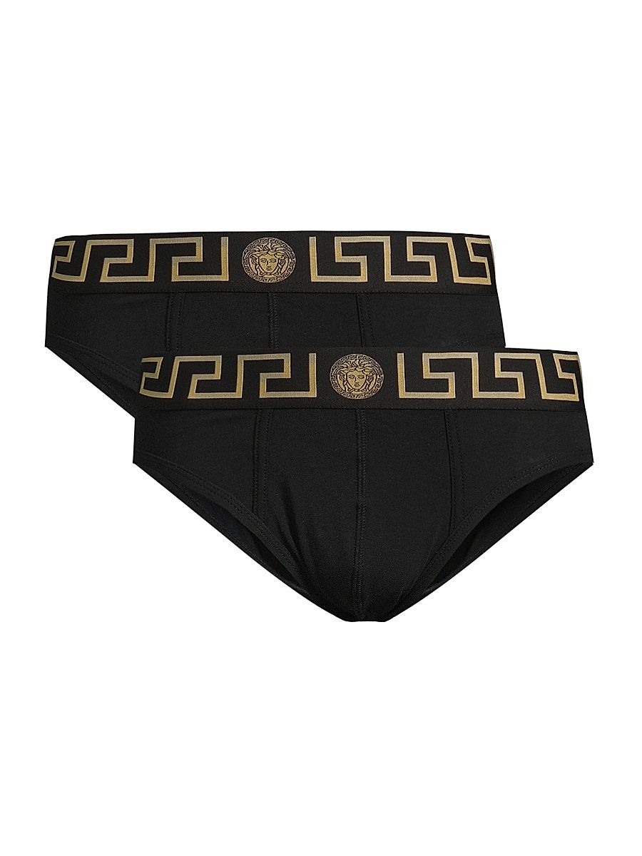 Men's Logo Band Briefs 2-Pack - Black Gold Greek - Size XS