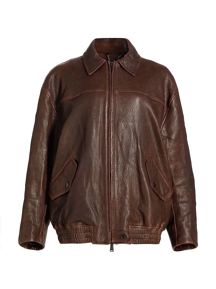 Women's Huntington Leather Oversized Jacket - Distressed Chocolate - Size Large