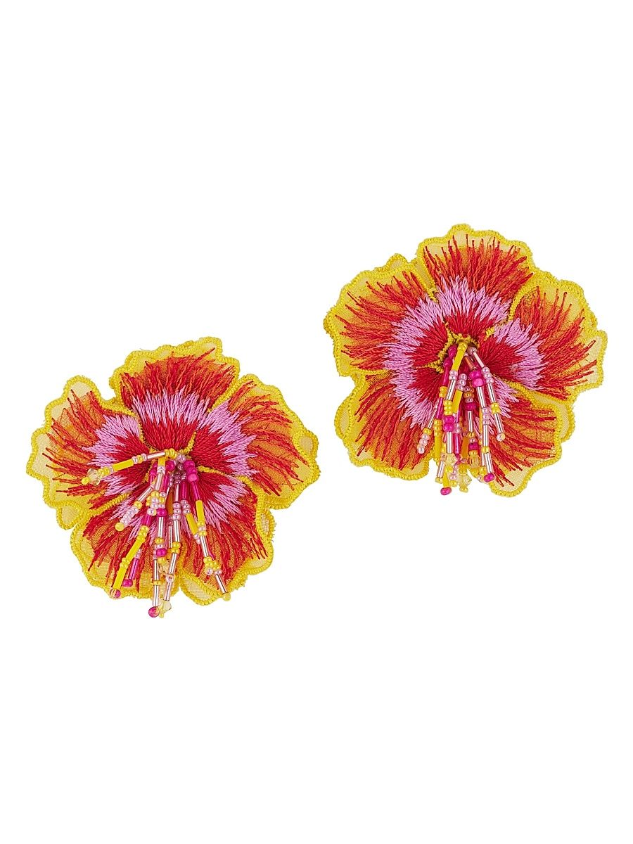 Women's Esperanza Embellished Silk Stud Earrings - Orange Pink
