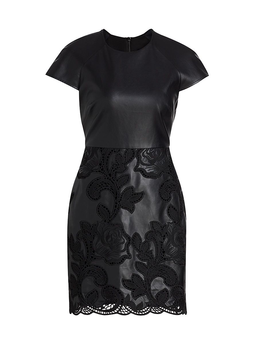 Women's Demi Vegan-Leather Cap-Sleeve Minidress - Jet - Size 10