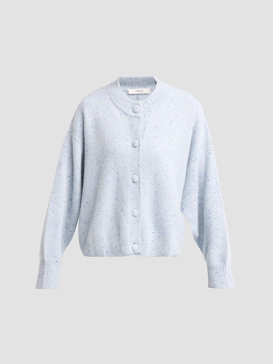 Women's Fleck Cashmere Crewneck Cardigan - Light Blue - Size Large