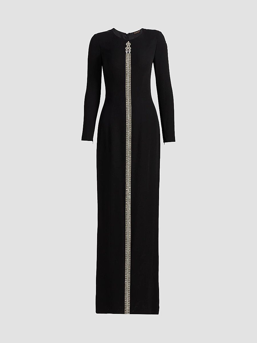 Women's Crêpe Crystal Detail Column Gown - Black - Size 8