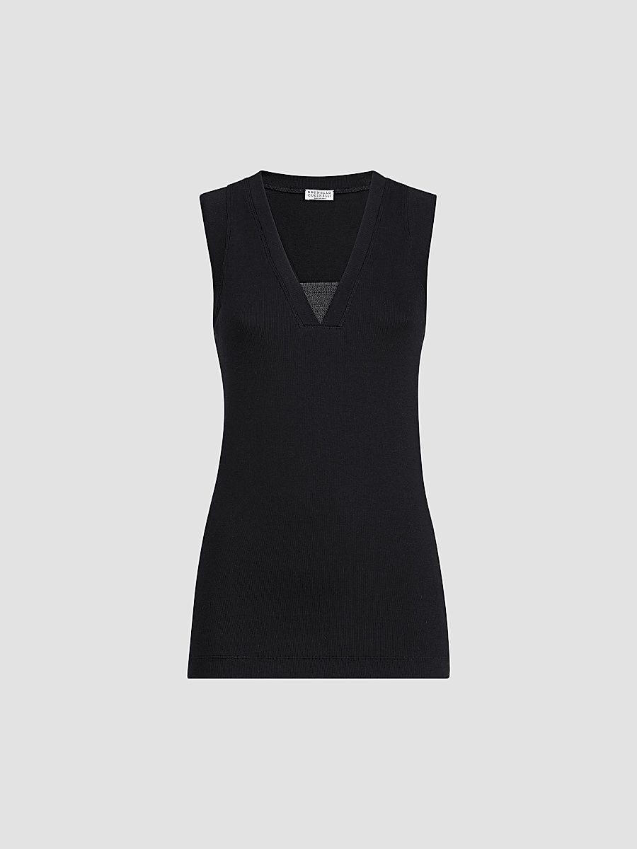 Women's Stretch Cotton Jersey T-Shirt with Precious Faux-Layering - Black - Size XXS