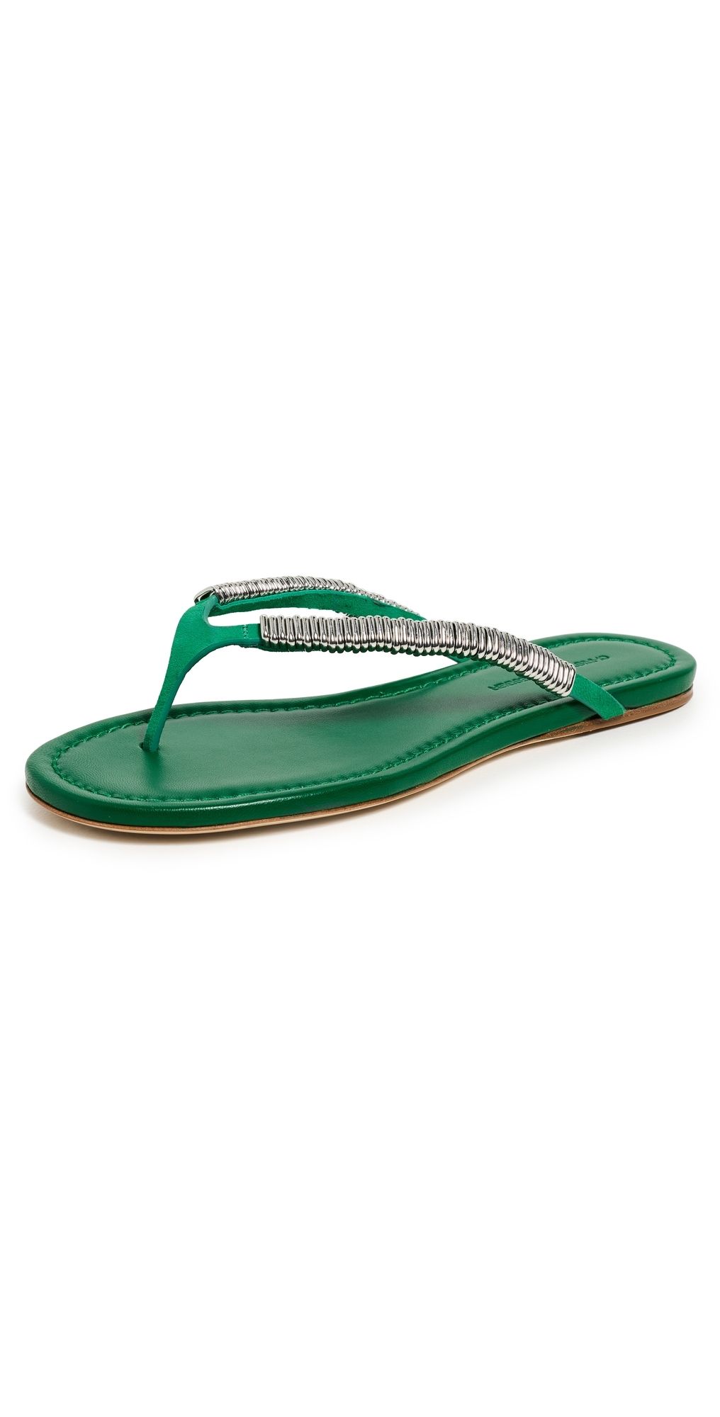 Christopher Esber Frida Pierced Suede Flip Flops Malachite 35