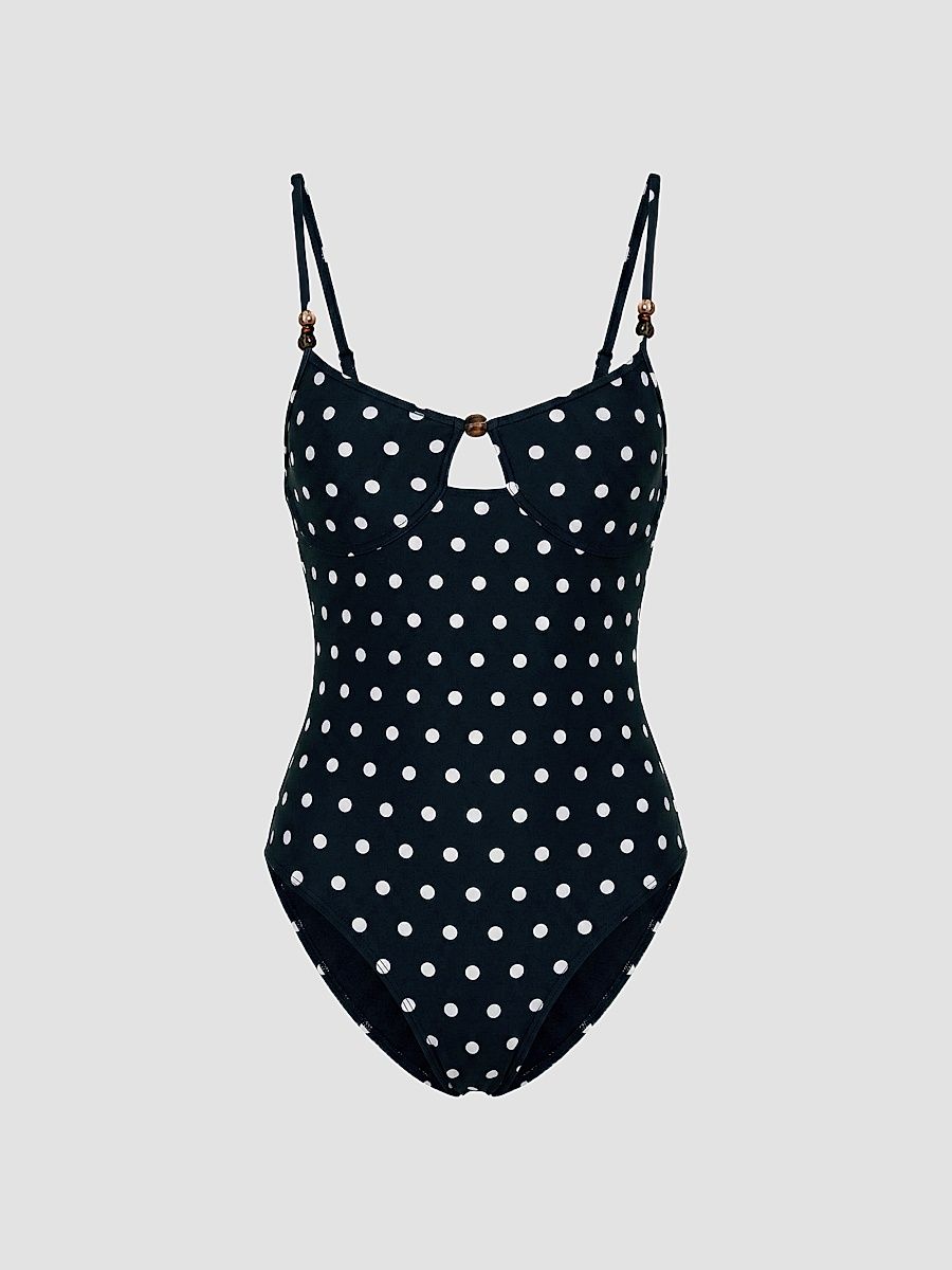 Women's Anela One-Piece Swimsuit - Black Ivory Polka Dot - Size Large