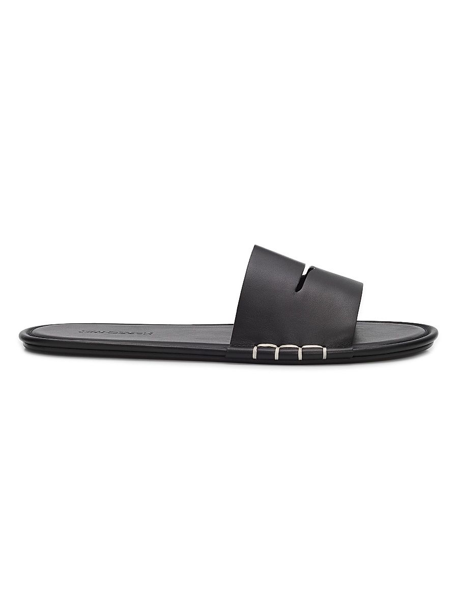 Men's Loafer Leather Slide Sandals - Black - Size 13