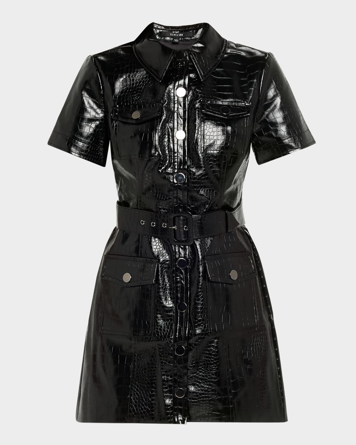 Lydia Croc-Embossed Vegan Leather Mini Shirtdress
