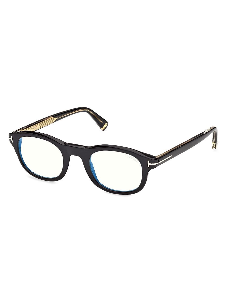 Men's 47MM Blue Block Round Eyeglasses - Black