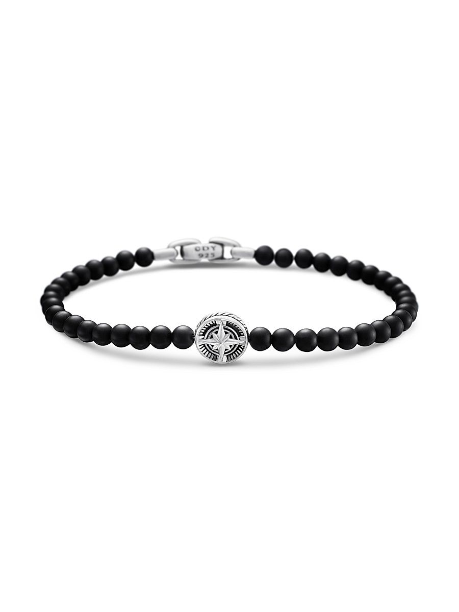 Men's Spiritual Beads Compass Bracelet - Black Onyx - Size Medium
