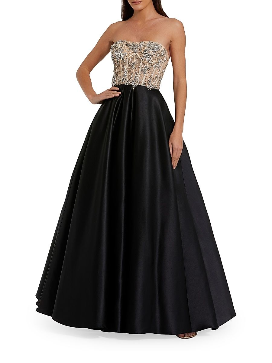 Women's Embellished Bustier Strapless Ballgown - Black - Size 14