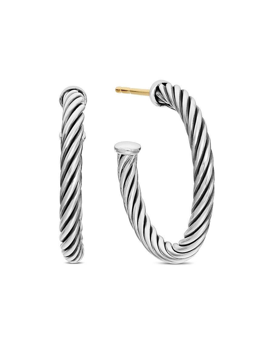 Women's Cable Hoop Earrings in Sterling Silver, 3/4in - Silver