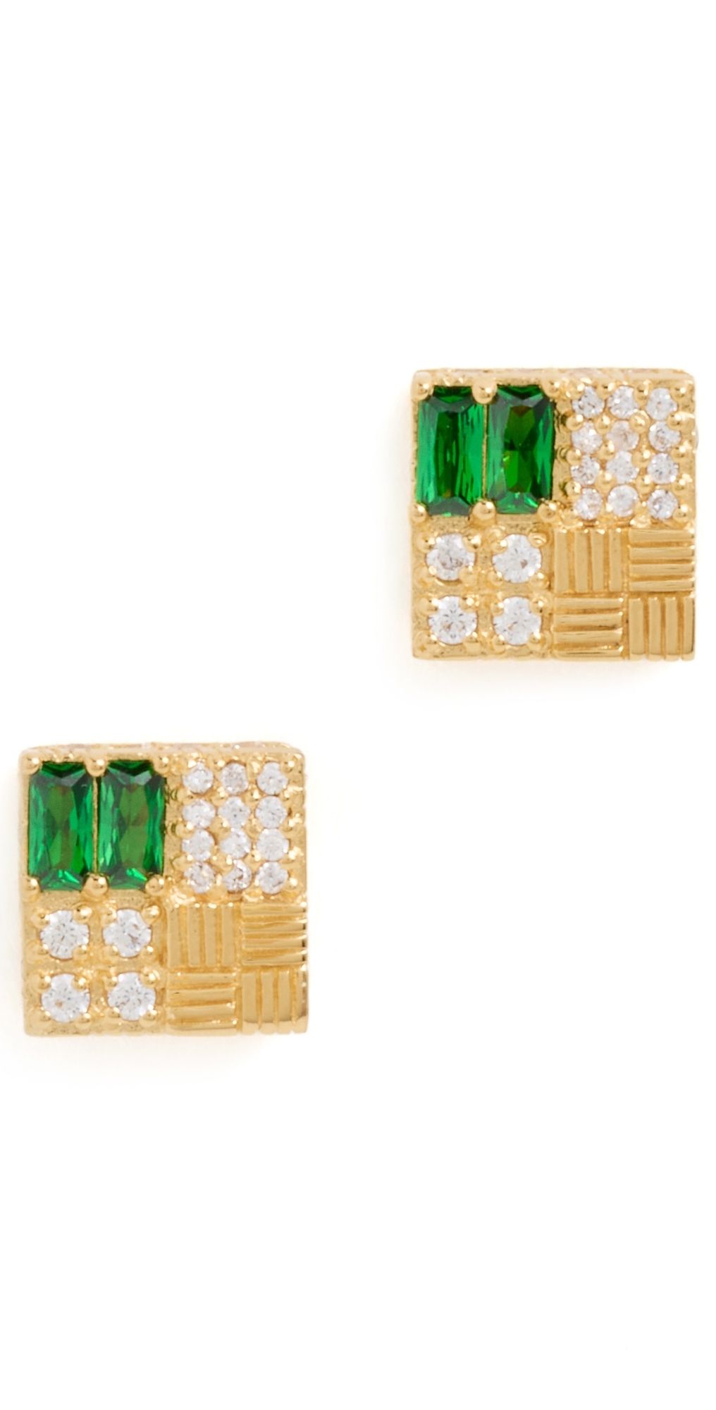 Gwen Beloti Woven Chunky Cube Emerald Stud Earrings Gold One Size