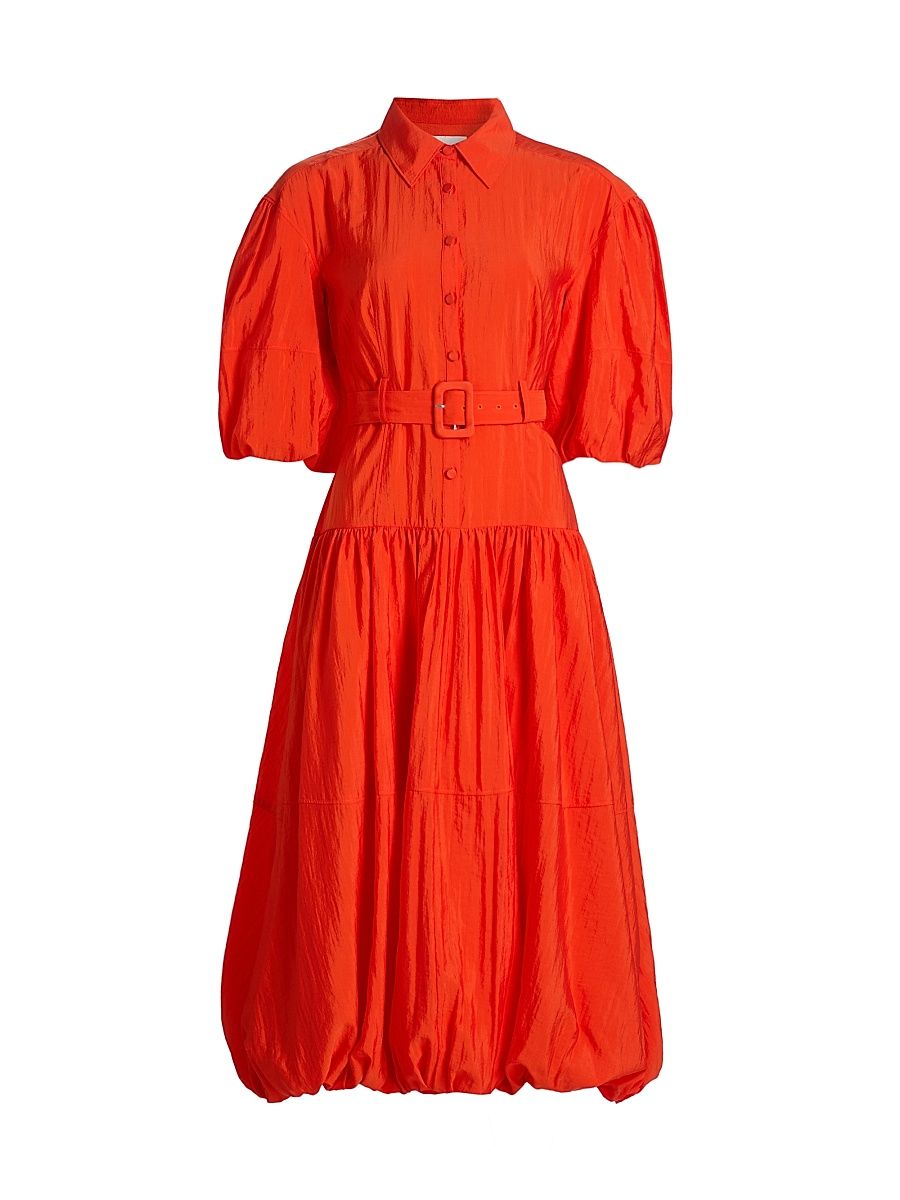 Women's Daliah Bubble-Hem Belted Midi-Shirtdress - Red Tangerine - Size 12
