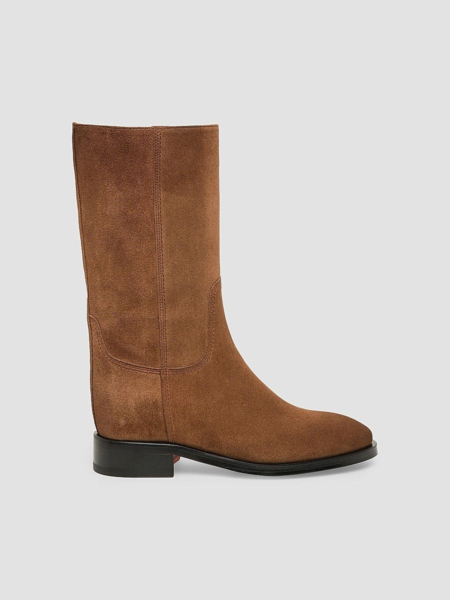 Santoni Women's Fleeces Suede Mid-Calf Boots - Cognac - Size 11