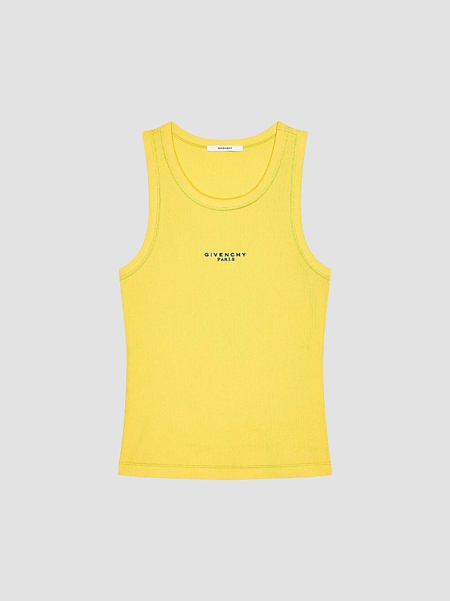 Givenchy Women's Slim Fit Tank Top in Cotton with Paris Print - Golden Yellow - Size XS