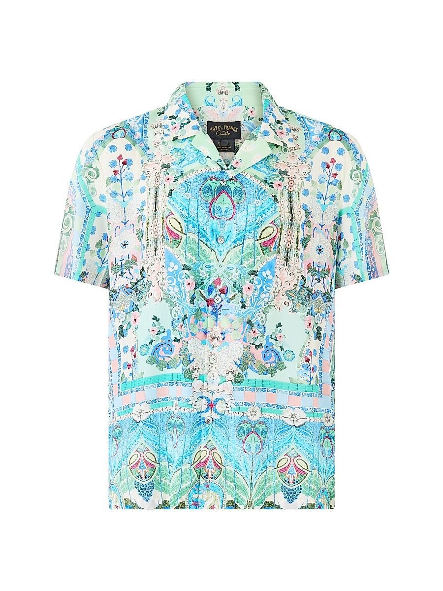 Men's Printed Short-Sleeve Camp Collar Shirt - Midsummer Mosaics - Size XXL