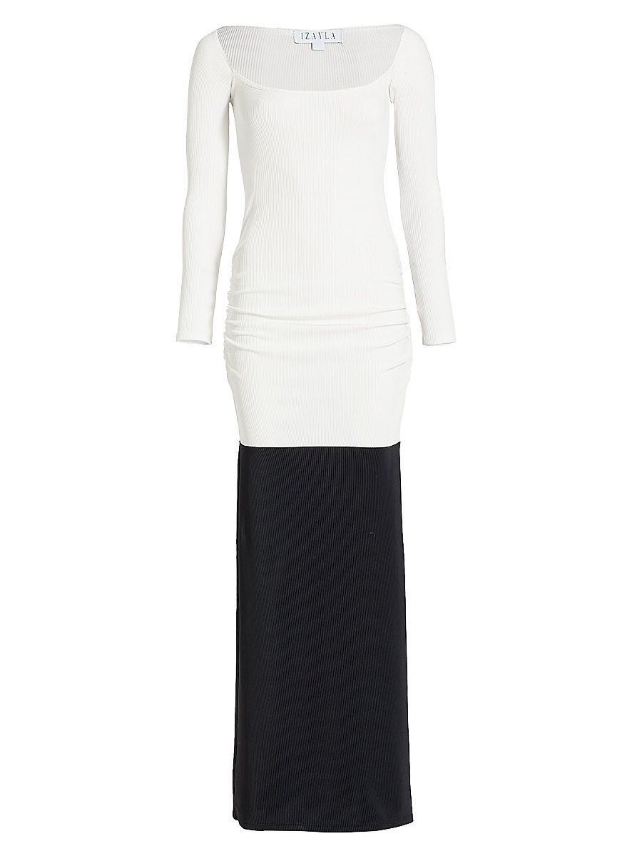 Women's Colorblock Maxi Dress - White Black - Size Small