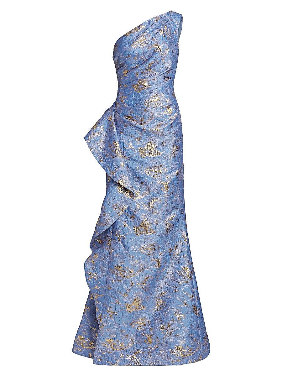 Women's Jacquard One-Shoulder Gown - Sky Blue - Size 16