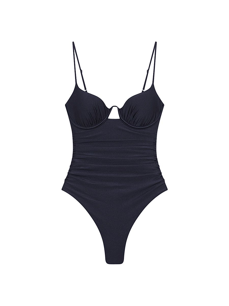 Women's Laine Underwire Ruched One-Piece Swimsuit - Black - Size Large
