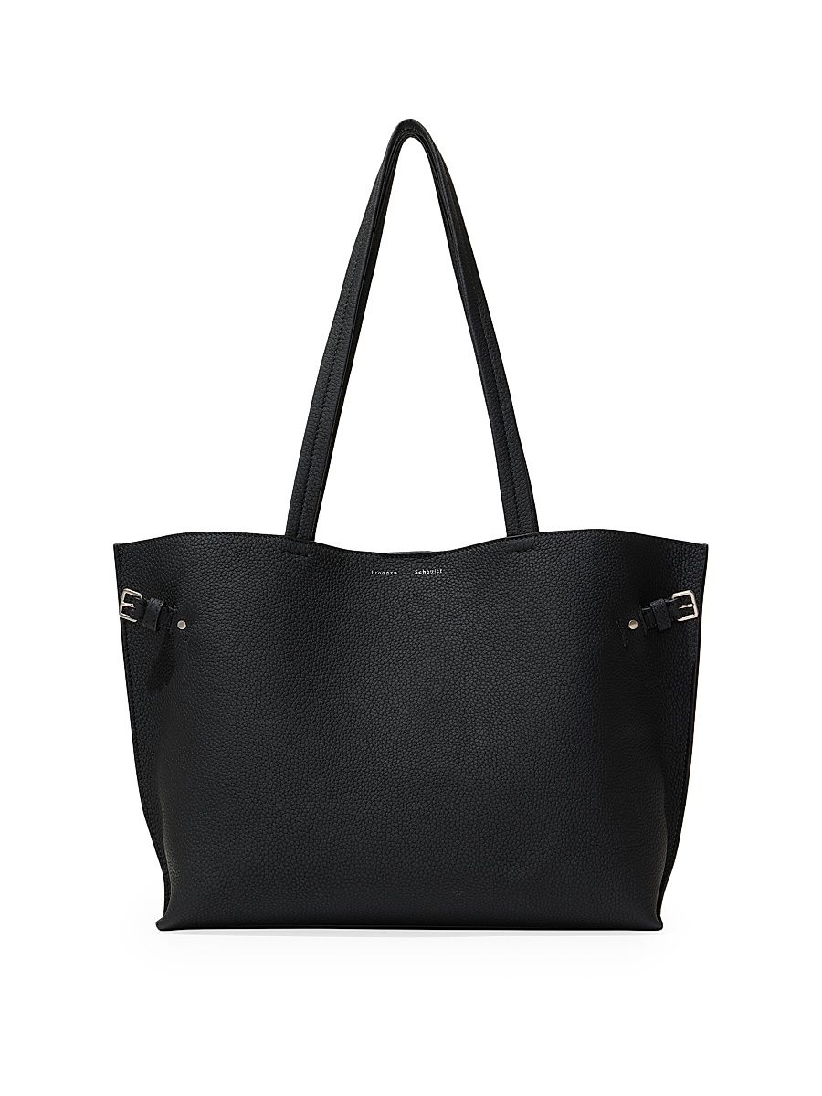 Women's East-West Pebbled Leather Tote Bag - Black