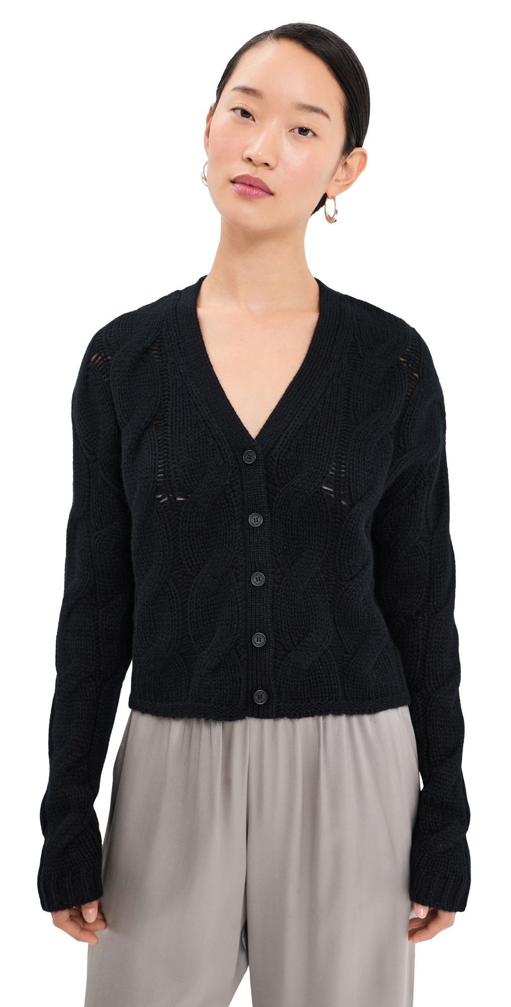 Sablyn Jolie Cropped Cashmere Cable Cardigan Black L