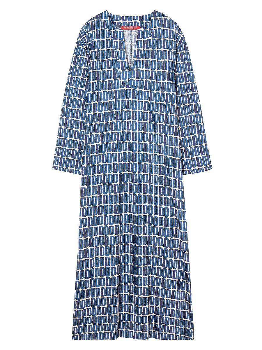 Women's Long Printed Jersey Dress - Navy Geometric Print - Size XXL