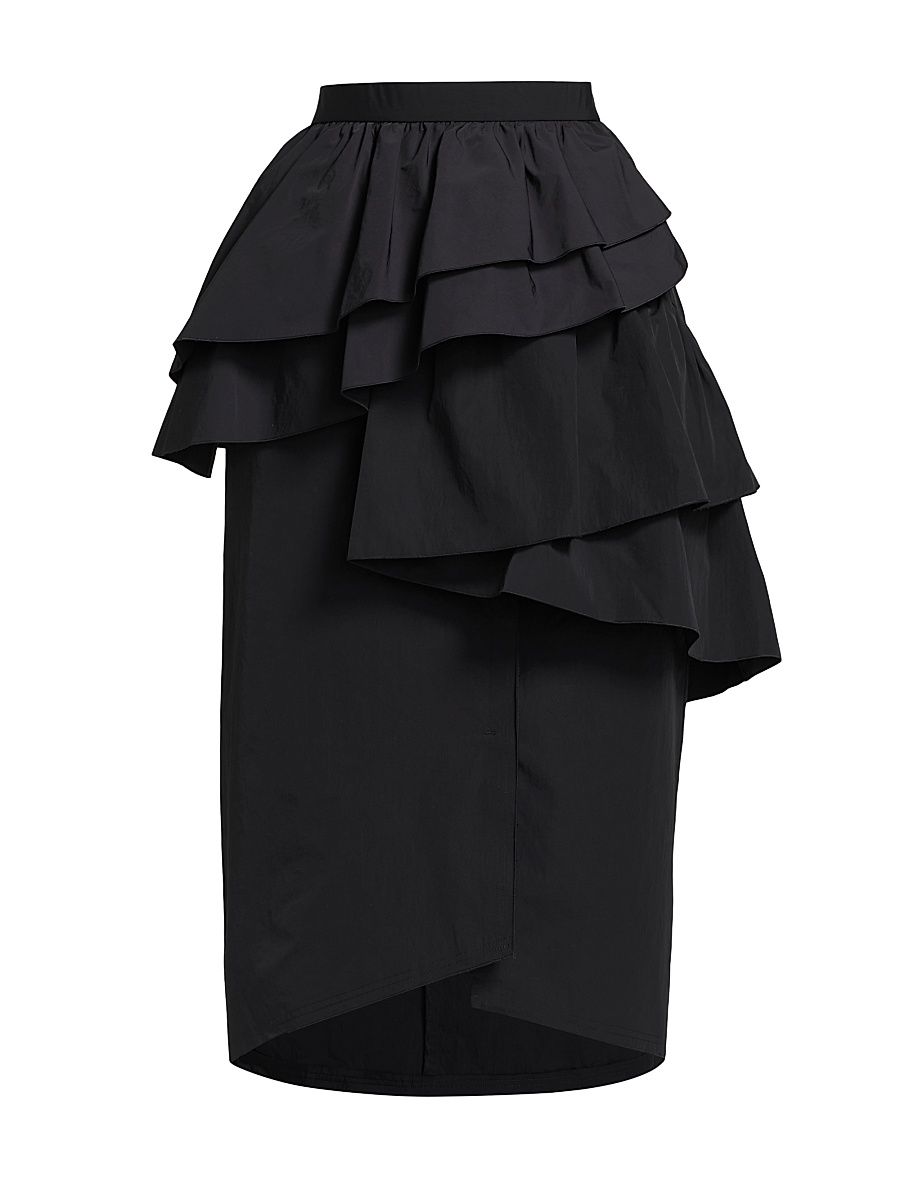 Women's Asymmetric Ruffled Parachute Midi-Skirt - Navy - Size Small