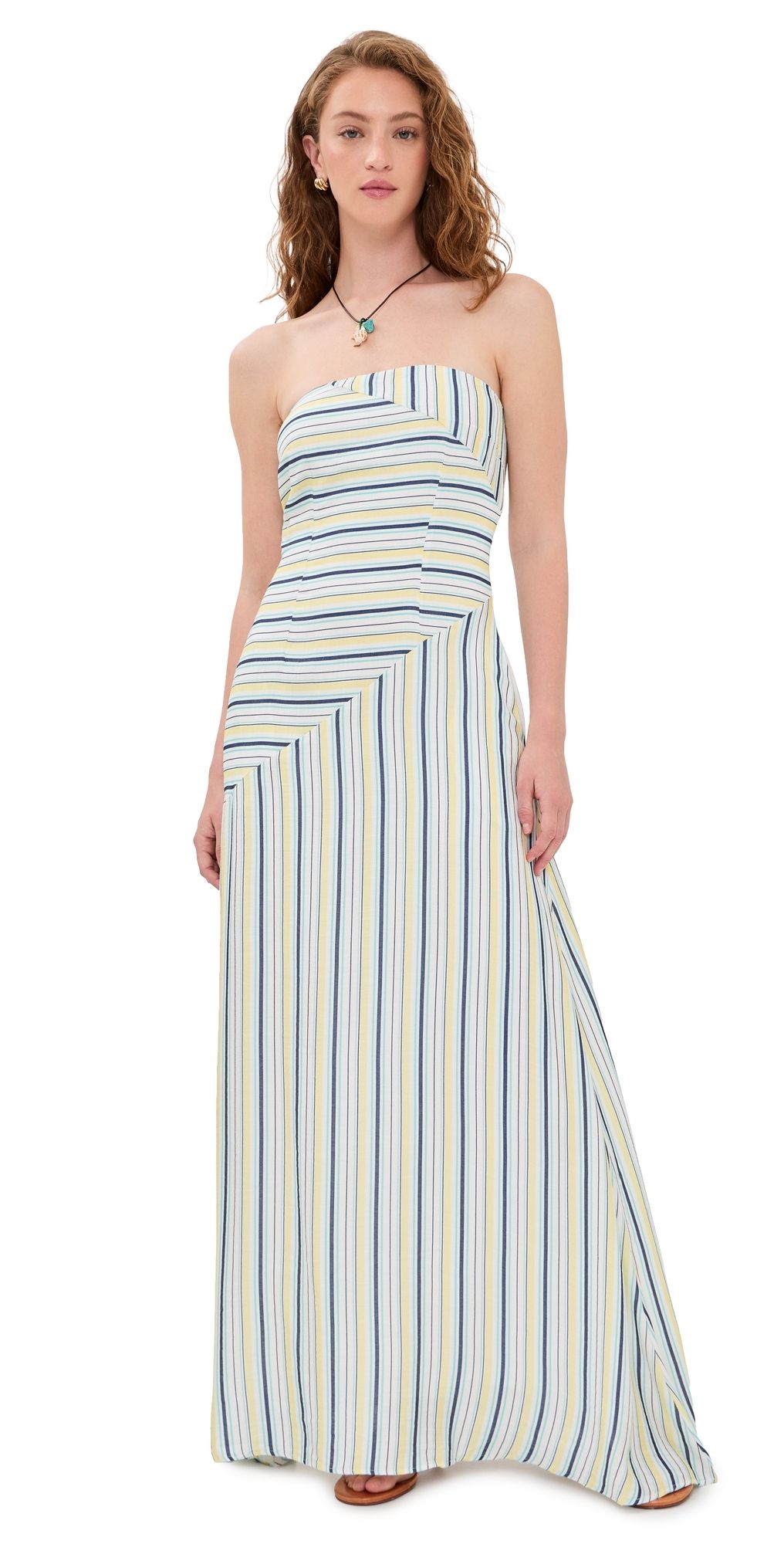 Seven Wonders Calissa Maxi Dress Aqua/Lemon Stripe L