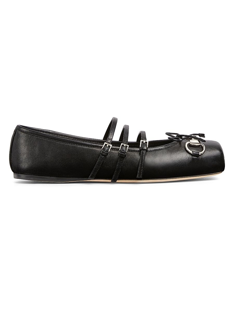 Women's Horsebit Leather Ballet Flats - Black - Size 12