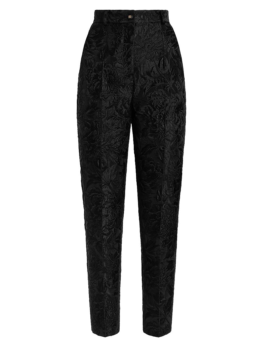 Women's Floral Brocade High-Rise Slim-Leg Pants - Nero - Size 6