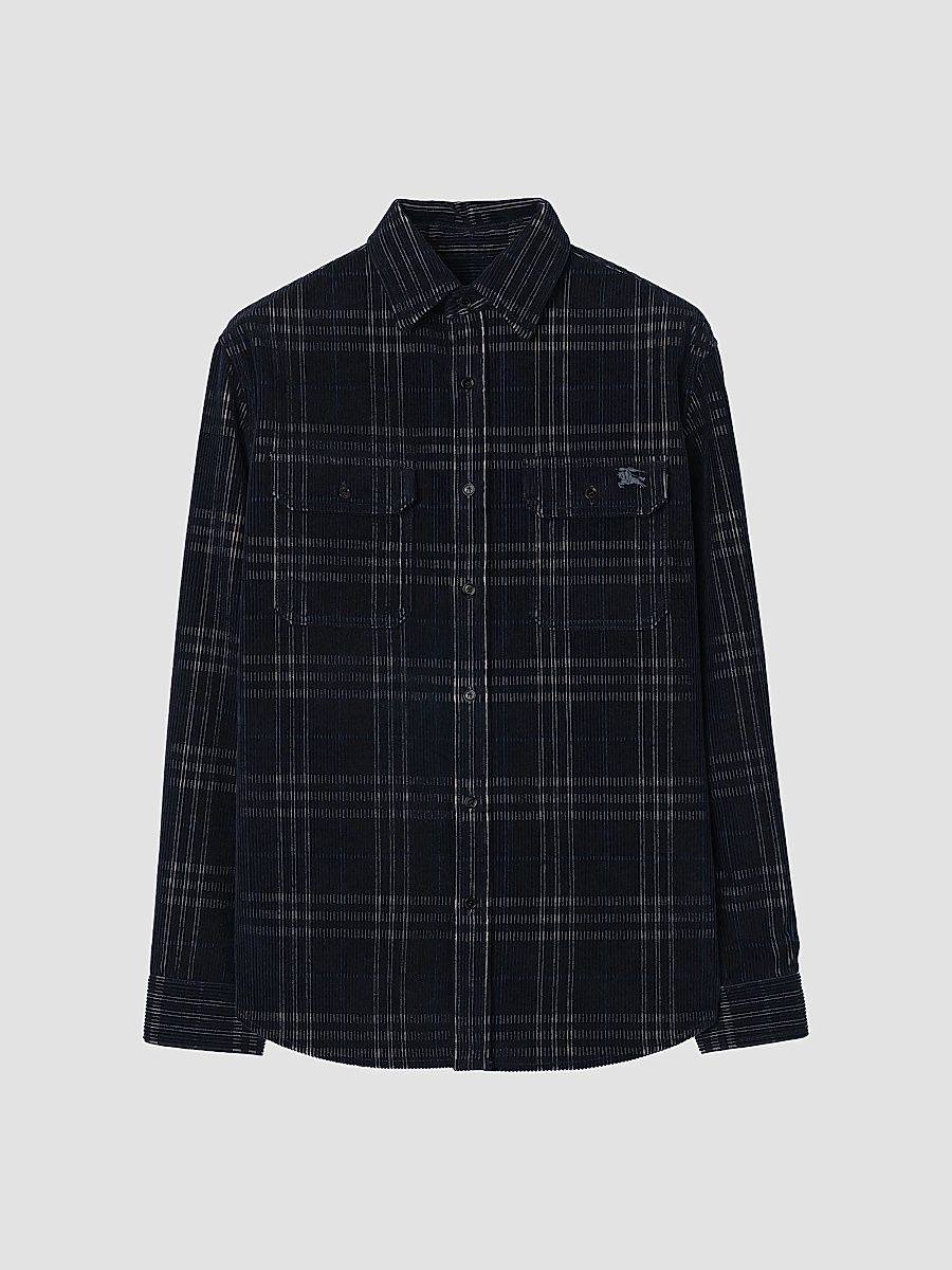 Burberry Men's Cadoc Oversized Corduroy Shirt - White Blue Ip Check - Size XL