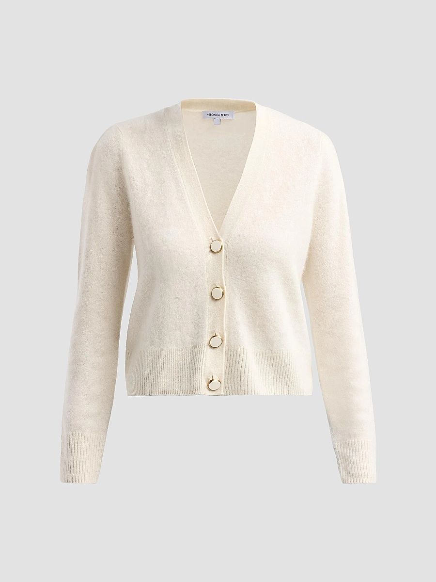Veronica Beard Women's Solene Brushed Cashmere V-Neck Cardigan - Ivory - Size XL