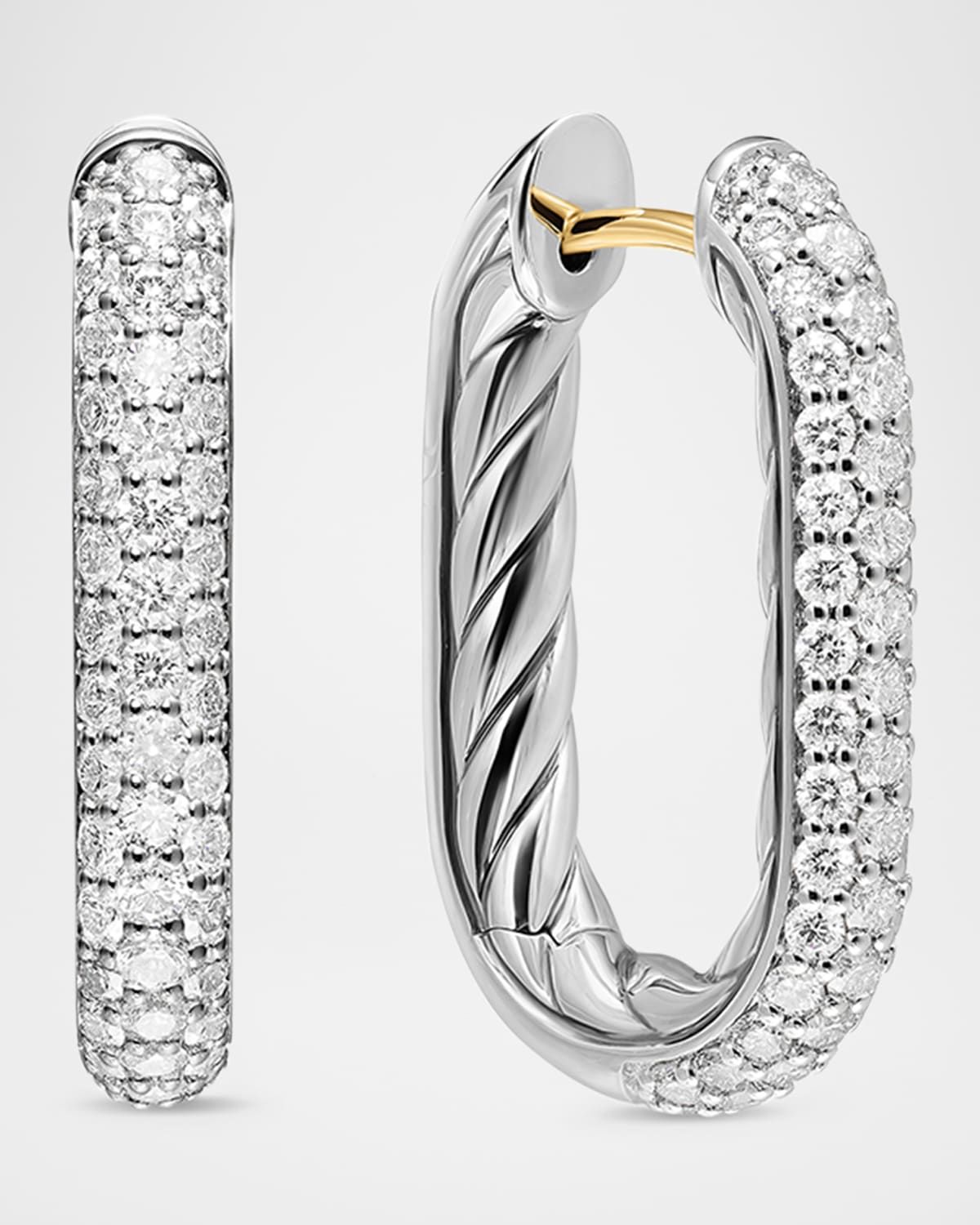 DY Madison Cable Hoop Earrings with Diamonds in Silver, 1"L