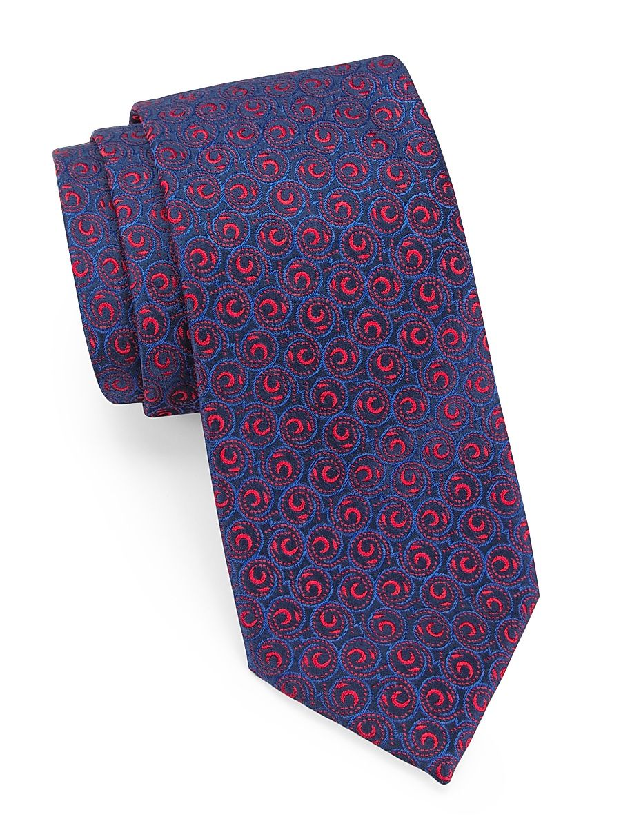 Men's Neat Swirl Bean Silk Tie - Blue Red