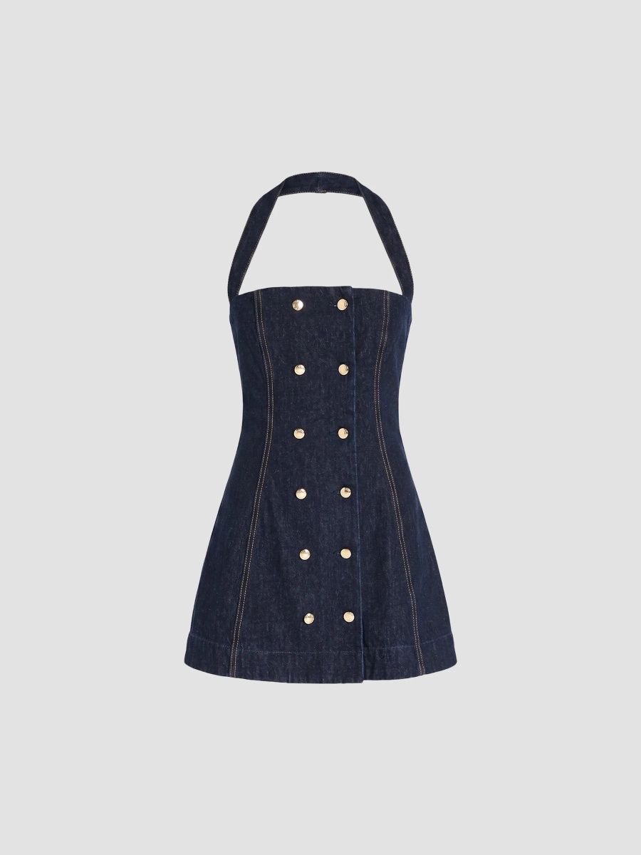 Women's Miramar Denim Halterneck Mini Dress - Indigo Rinse - Size XXS