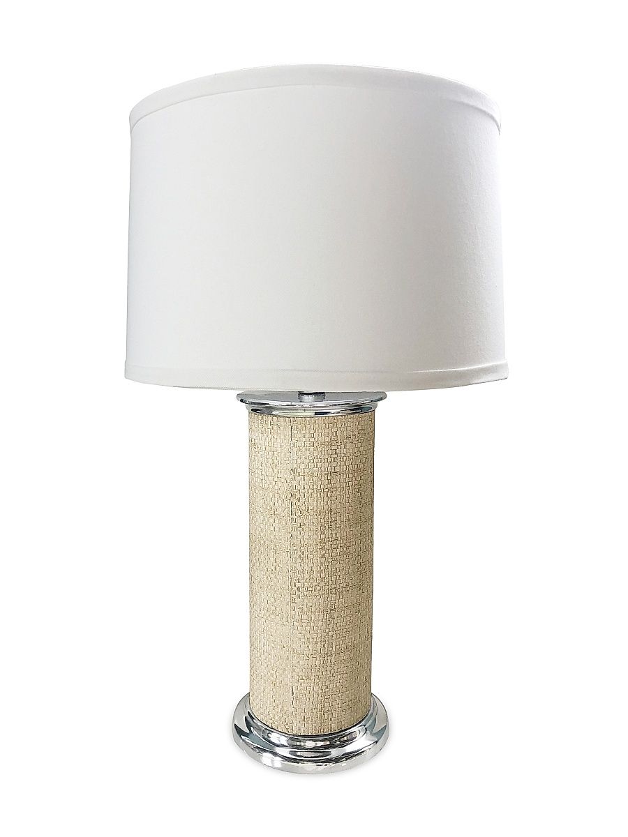 Sand Faux Grasscloth Column Table Lamp - Silver