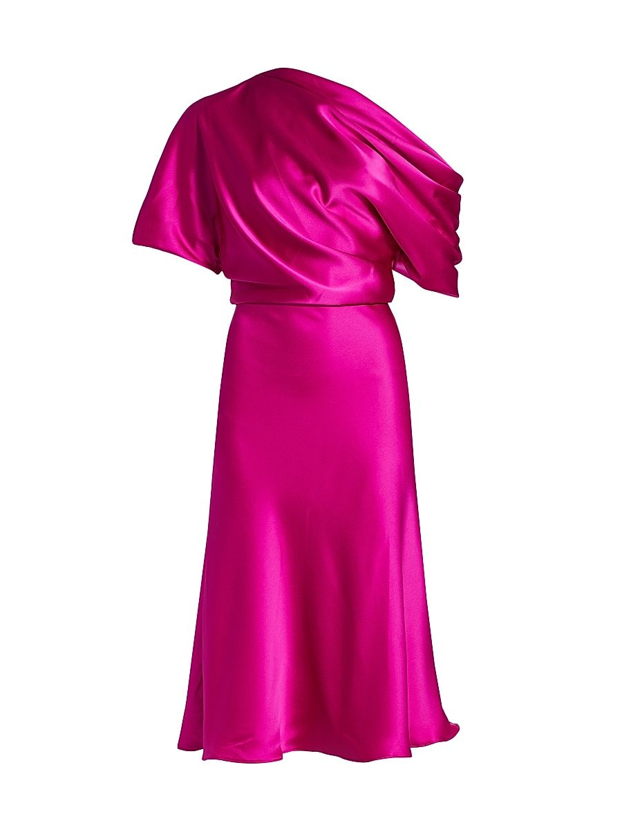 Amsale Women's Draped Satin One-Shoulder Midi-Dress - Fuchsia - Size 4