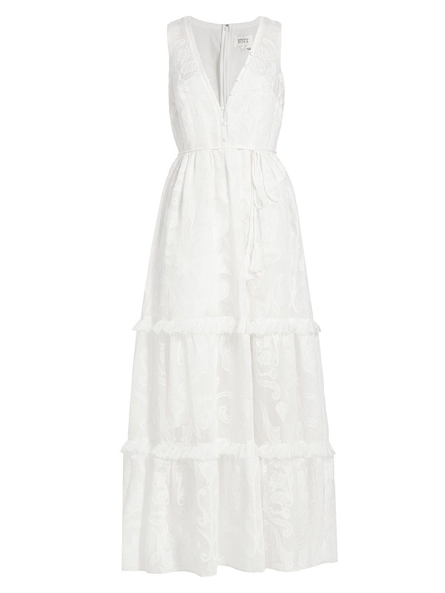 Women's Calla Embroidered Tiered Maxi Dress - Ivory - Size 4