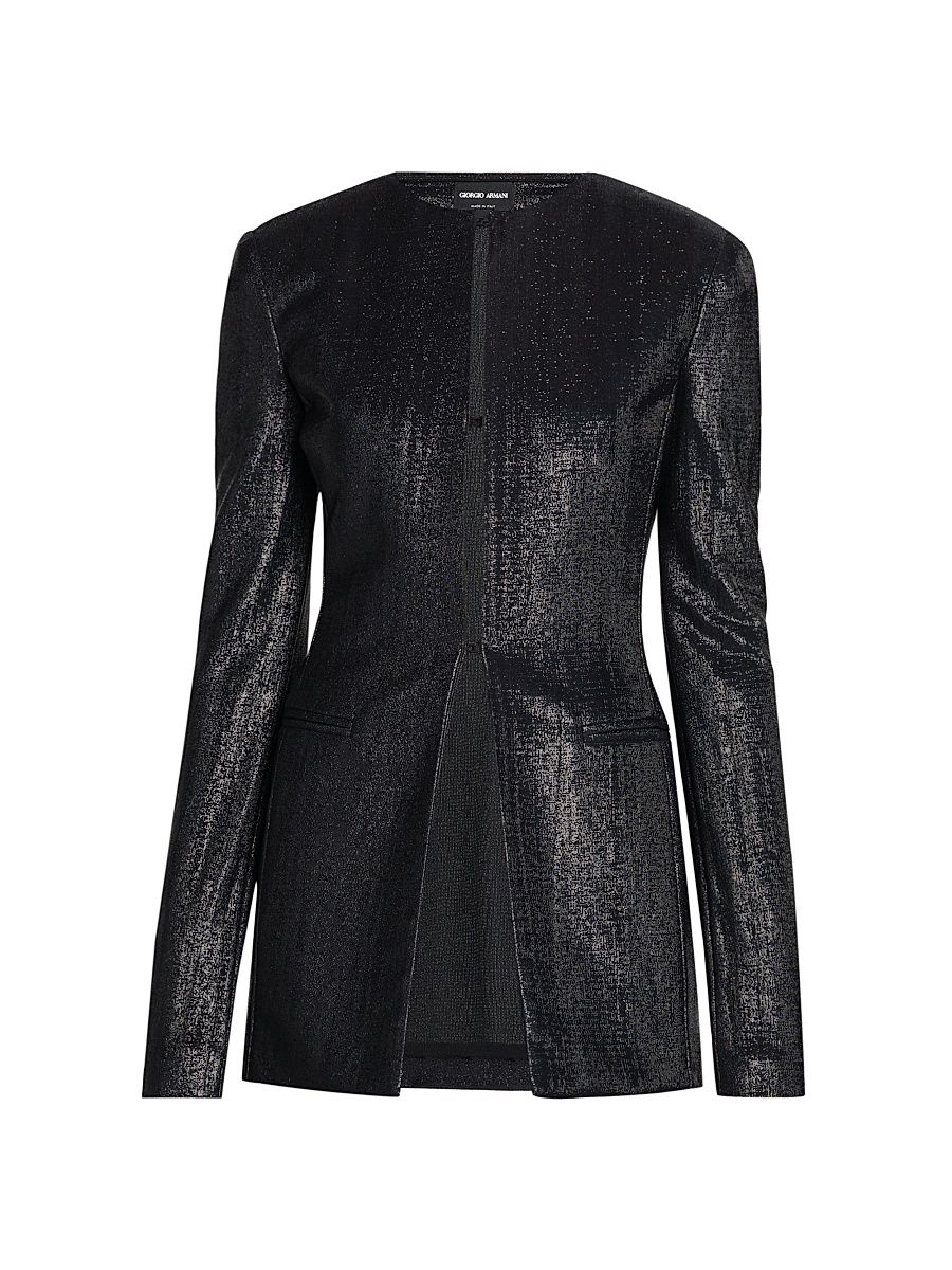 Women's Sparkle Round-Neck Jacket - Black - Size 8
