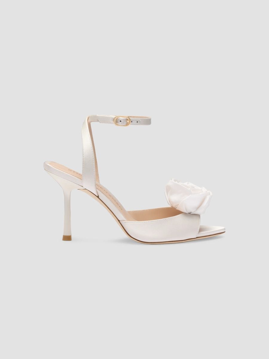 Stuart Weitzman Women's Paloma 85MM Appliqué Leather & Satin Sandals - Cream - Size 10