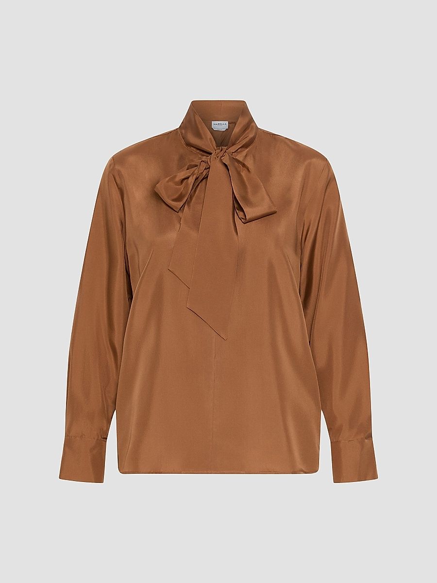 Women's Habutai Silk Shirt - Tobacco Brown - Size 12