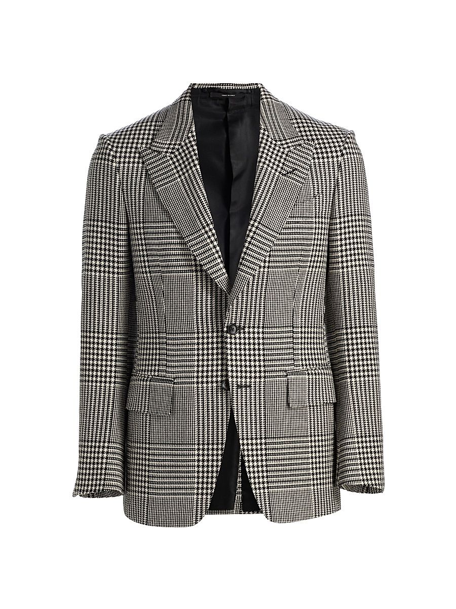 Men's Master Prince of Wales Wool Jacket - Black White - Size 40
