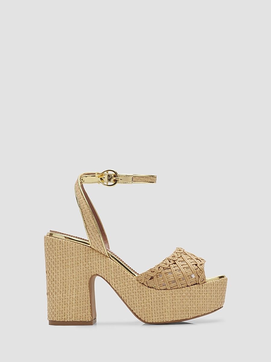 Women's 110MM Raffia Platform Sandals - Beige - Size 11