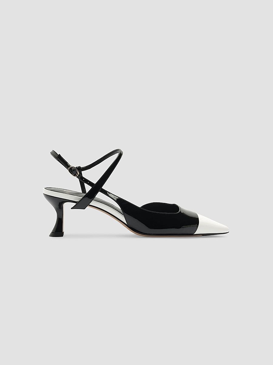 Women's Tita 60MM Wrap Cap Toe Leather Pumps - Black White - Size 6