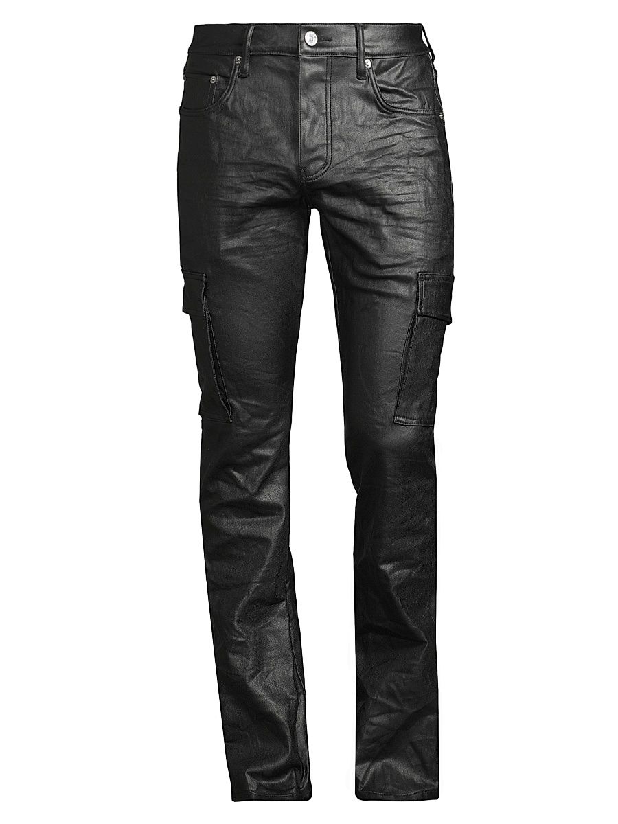 Men's Coated Flared Stretch Cargo Pants - Black - Size 40